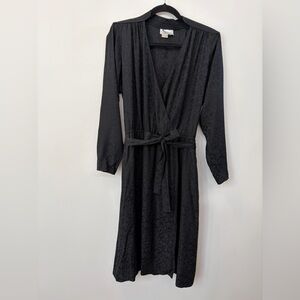 Vintage 80s 90s Argenti Silk Faux Wrap Dress Abstract Polka Dots Black Size 12